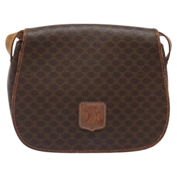 CELINE Macadam Canvas Shoulder Bag PVC Leather Brown Gold Auth BA1581 - Picture 2 of 16